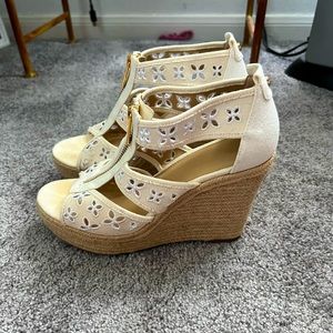 Michael Kors Cream/White Floral Canvas Wedges